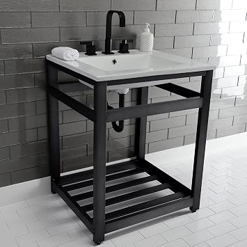 Kingston VWP2522W8A0 25 Ceramic Console Sink, White/Matte Black
