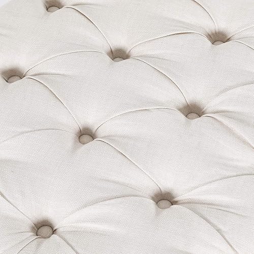 Miniatura 28 de Adeco Moderna silla otomana redonda de almacenamiento de 28 pulgadas, reposapiés otomano tapizado con botones con almacenamiento para sala de estar