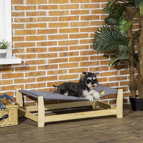 Miniatura 2 de PawHut - Cama elevada para mascotas, marco de madera, cuna para perro con cojín lavable para perros pequeños y medianos en interiores y exteriores,