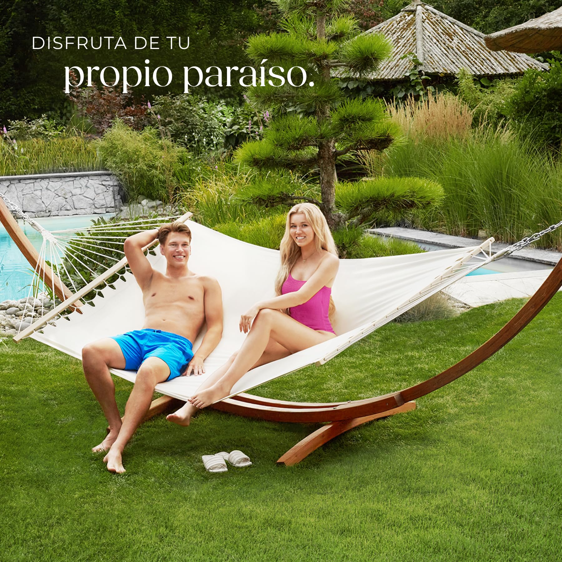 tectake® Hamaca Jardin XXL Colgante para 2 Personas, Robusta, Tumbona Jardin Exterior y Terraza, Cama Doble, Montaje Fácil, con Accesorios, Ideal para Camping y Camper Furgoneta - Blanco