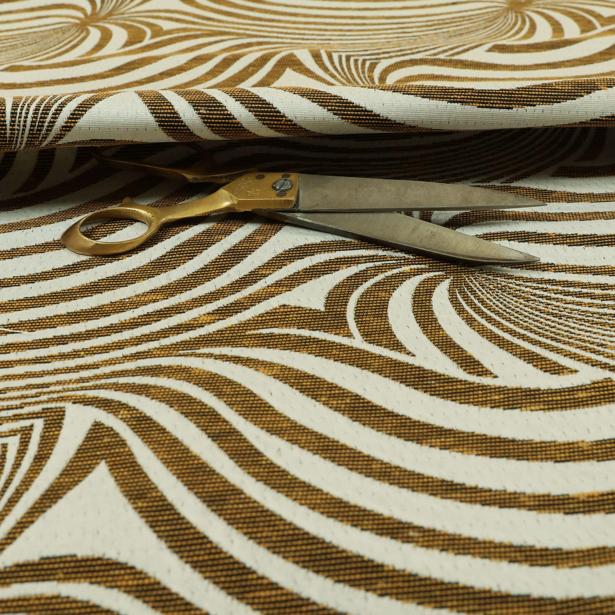Redbrick Mill Fabrics Flame Retardant Modern Funky Stripe Zebra Pattern Yellow White Lightweight Furnishing Fabrics (Per Metre)