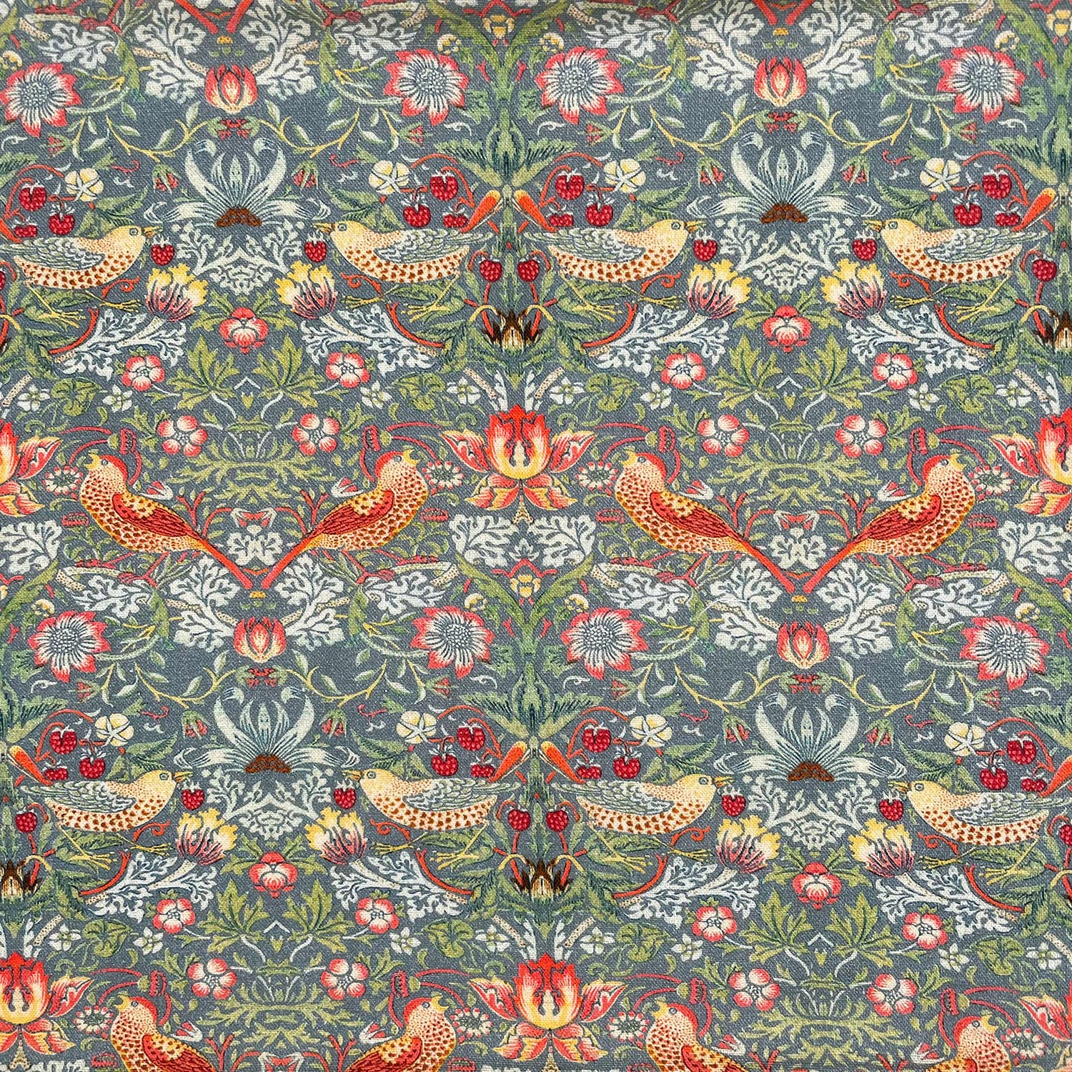 Glamour Secrets Grey Cotton Fabric - William Morris Strawberry Thief - Floral & Bird Print - Craft Fabric Material Metre