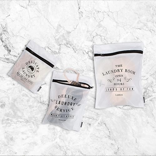 Miniatura 5 de Simplify Bolsas de lavado de malla  Juego de 3 piezas  Grandes, Medianas, Pequeñas  Lavandería  Delicados  Ropa  Calcetines  Blanco y Negro