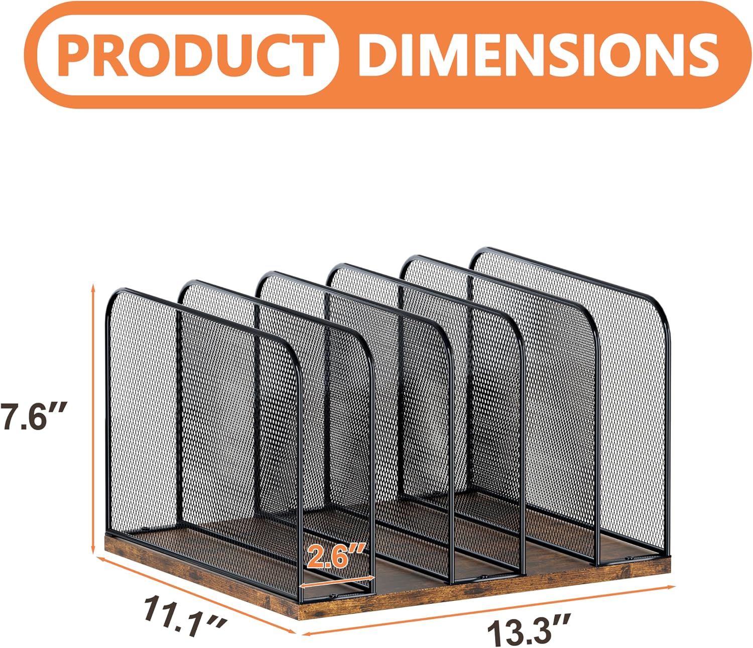 Piskyet Wooden Desk File Organizer, 5-Section Vertical File Folder Holder Stand,Metal Mail Paper Chromebook Organizer for Teacher Desk Office Classroom Desktop Organization image 2