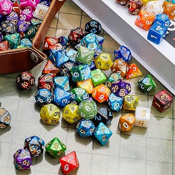 Compatible with CiaraQ Multi-face dice set, large black drawstring pouch, 10 complete dice sets (70 pieces) D4 D6 D8 D10 D% D12 D20 Dungeons and Dragons DND RPG MTG Table Games