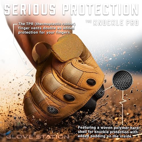 Miniatura 5 de Glove Station - Guantes tácticos para hombre, equipo funcional para pantallas táctiles con protección rígida en los nudillos, para motocicleta,