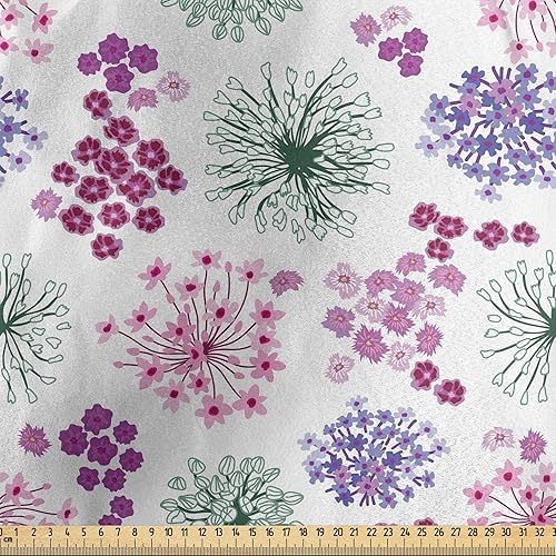 Miniatura 2 de Ambesonne Floral Fabric by The Yard, Romantic Different Spring Garden Blooming Flowers Drawing on Plain Backdrop, Decorative Satin Fabric for Home