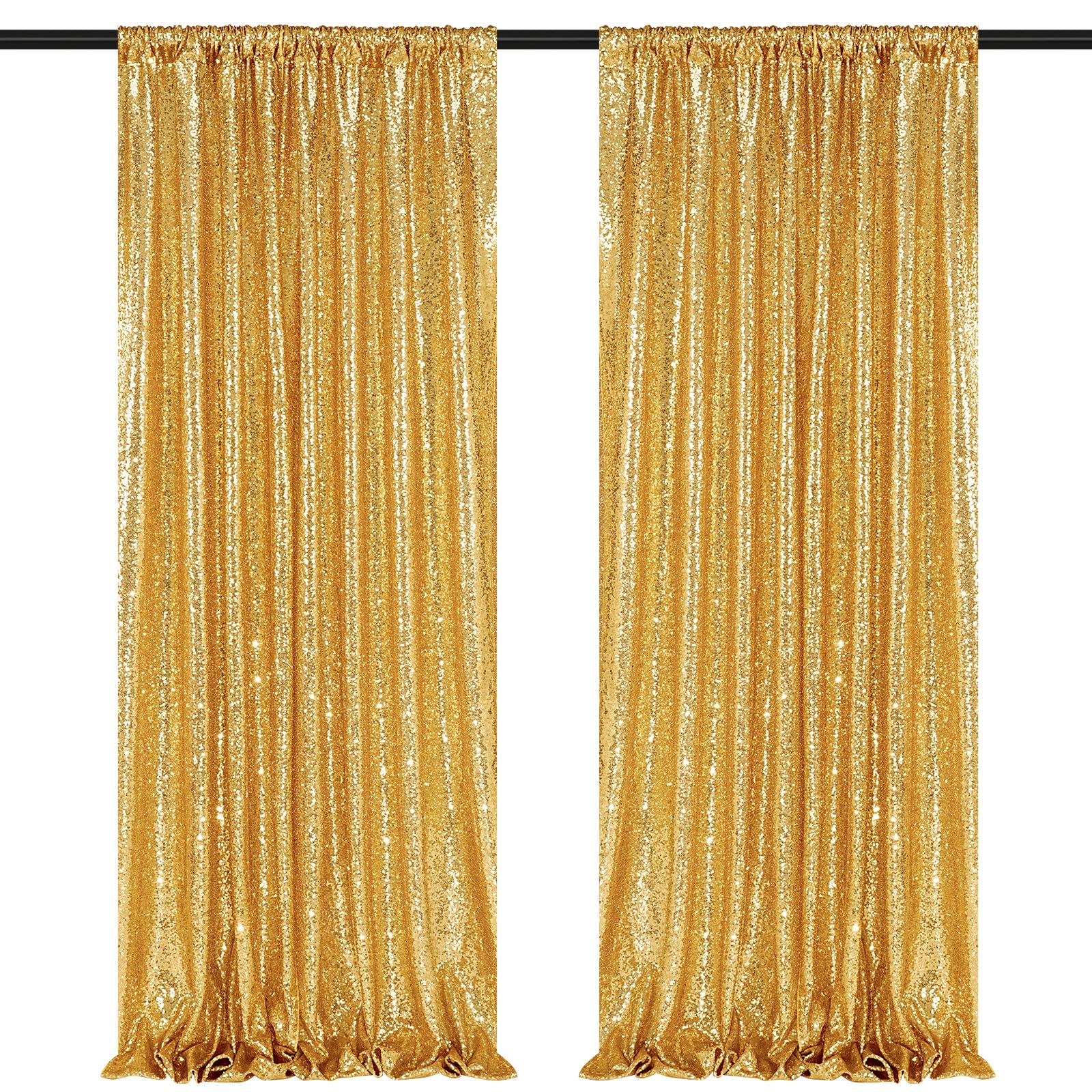 2 Pieces Gold Sequin Backdrop Curtain Panels Stage 2FTx8FT Party Wedding Background Drapes — view 25