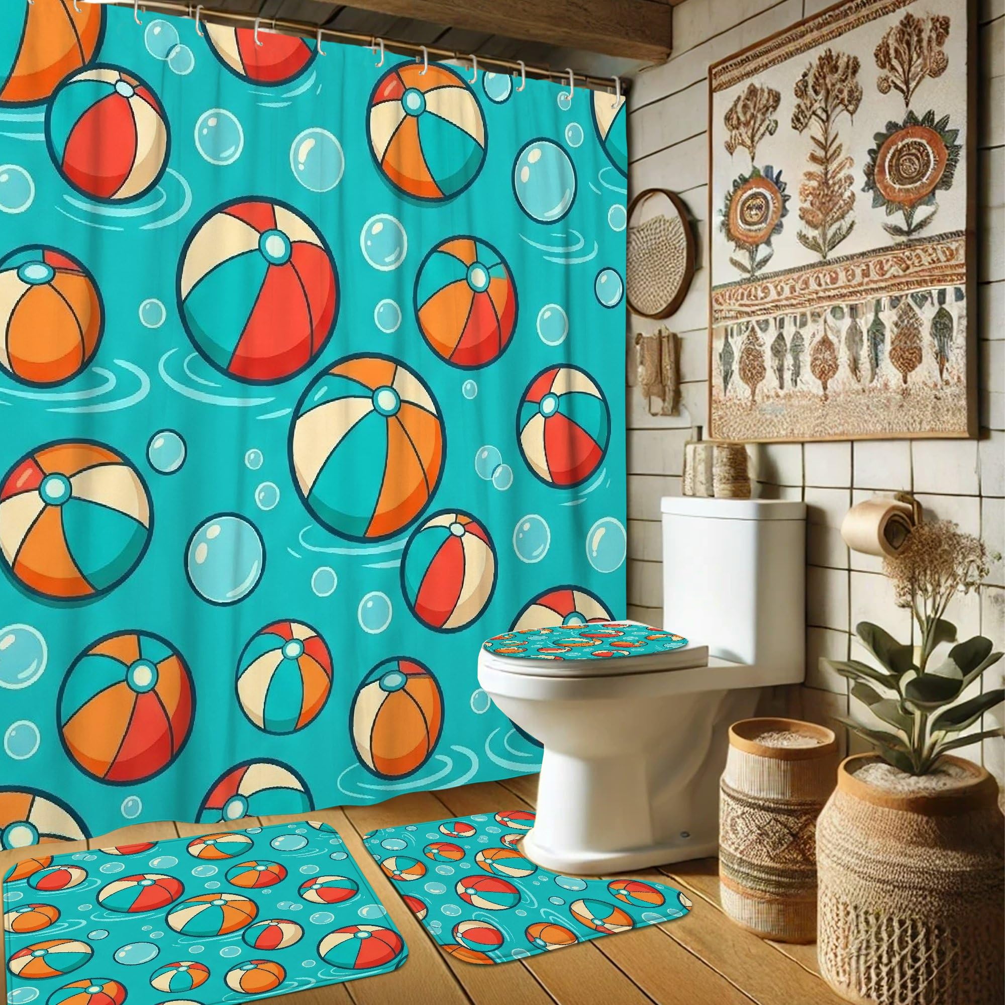 Rideau de douche imperméable turquoise en polyester 183x183 cm
