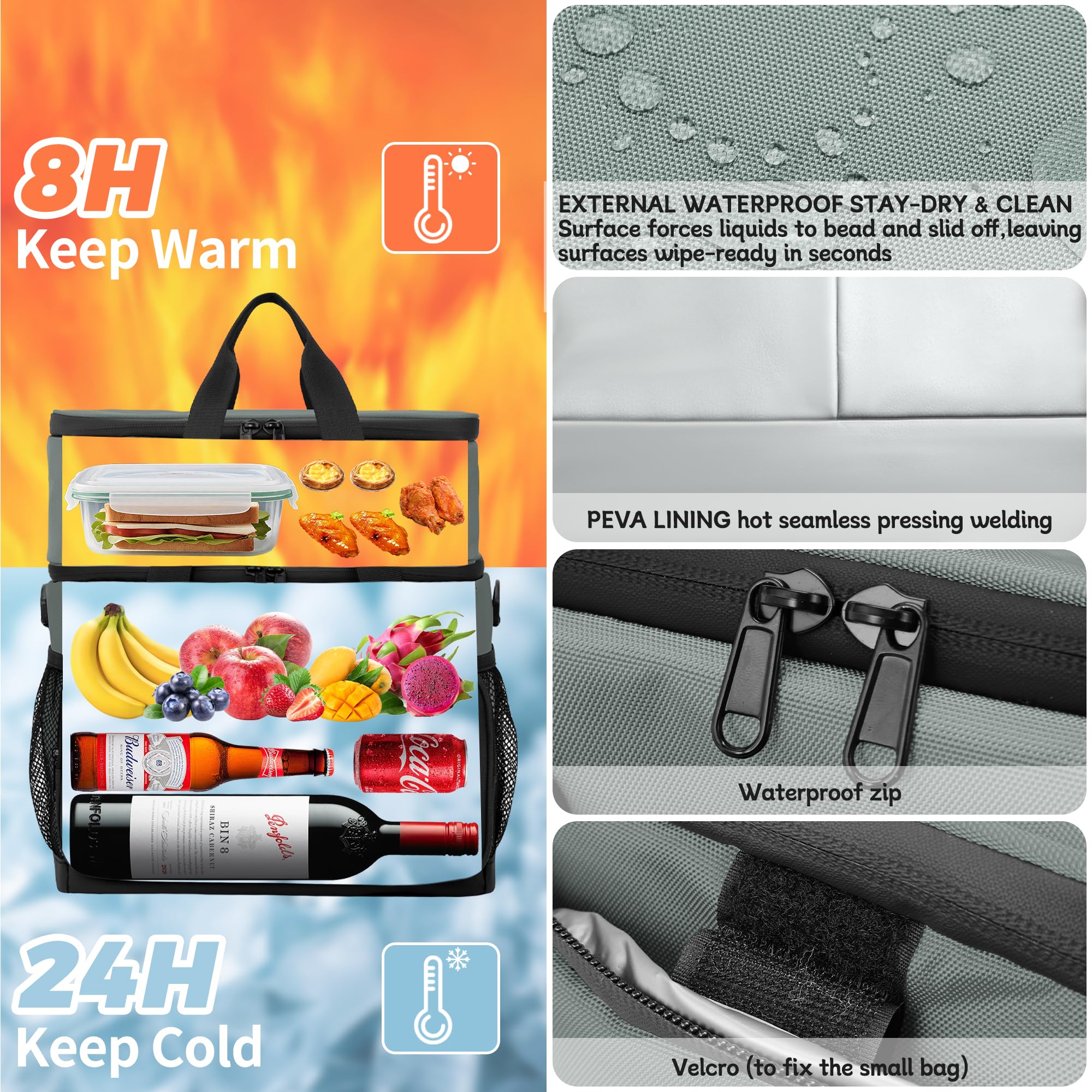 EULANT Grande borsa termica impermeabile per il pranzo, 27 lattine, pieghevole, isolata, a prova di perdite, per uomini e donne, per lavoro all'aperto, spiaggia, viaggi