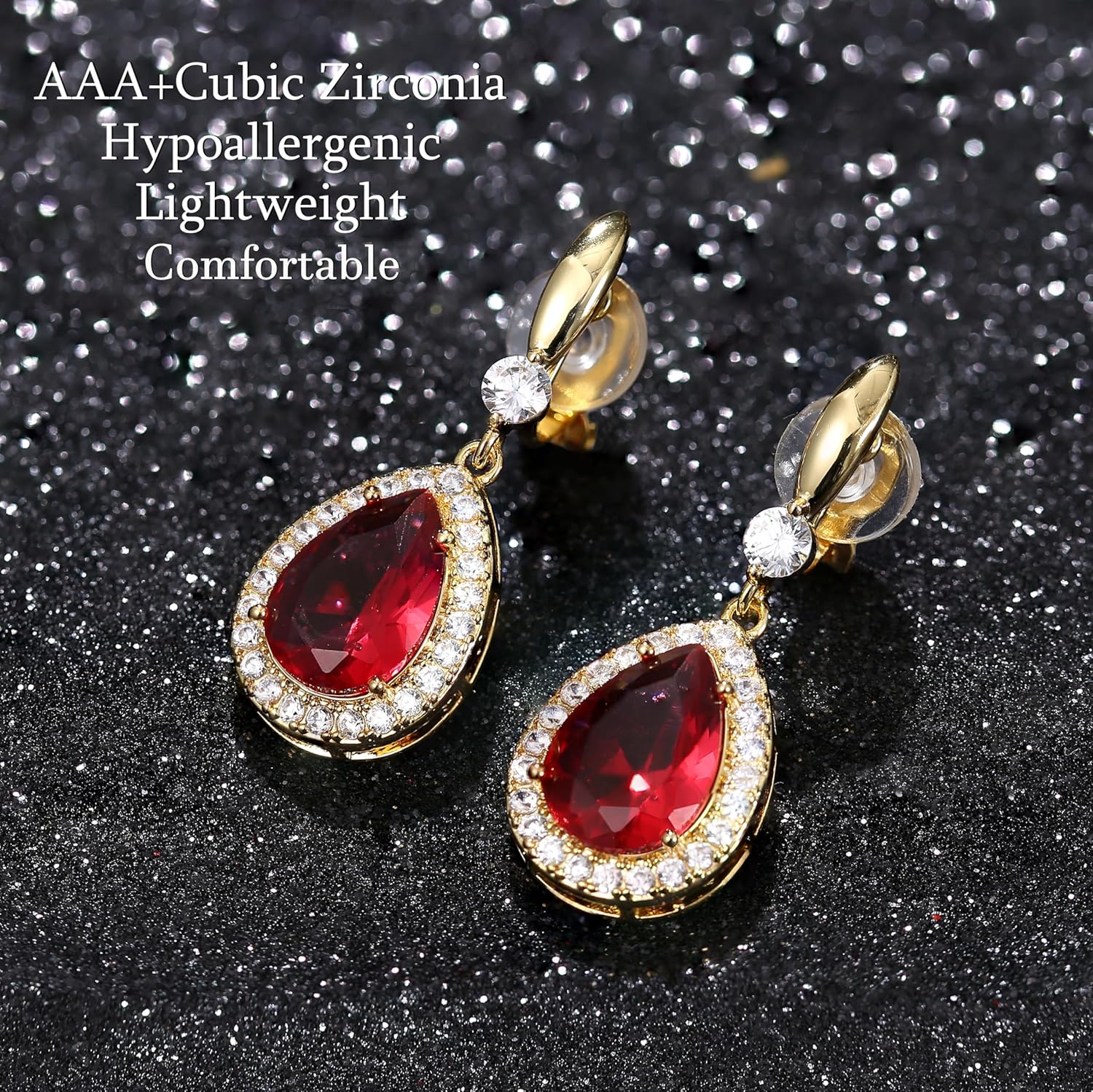 THUNARAZ Elegant Clip on Earrings for Women Sparkling Teardrop Dangle Clip Earrings Non-Pierced Rhinestone Cubic Zirconia Wedding Prom Jewelry 14K Gold and Silver Tone - Image 2