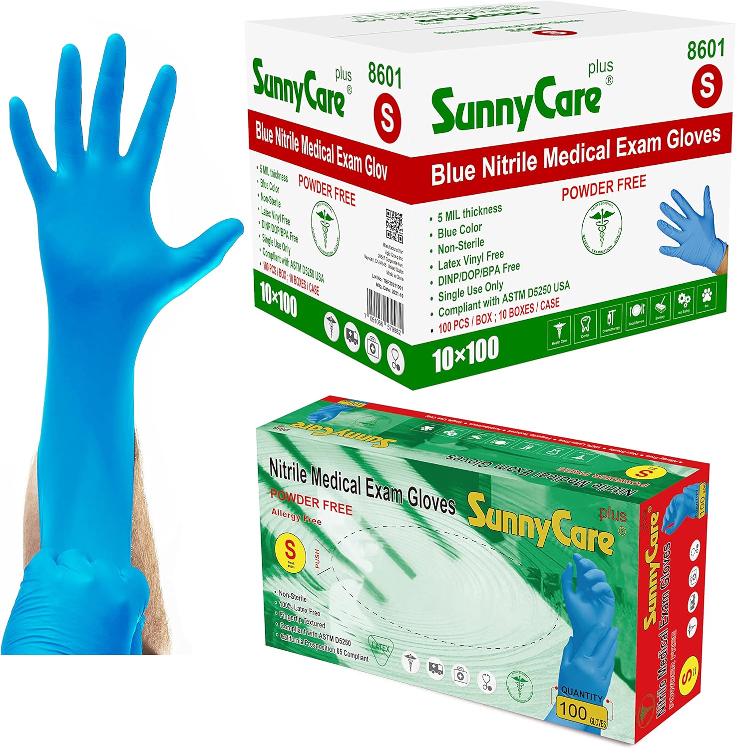 1000/case #8601 SunnyCare 5.0 mil Nitrile Exam Gloves Chemo-Rated (Non Vinyl Latex) Size: Small