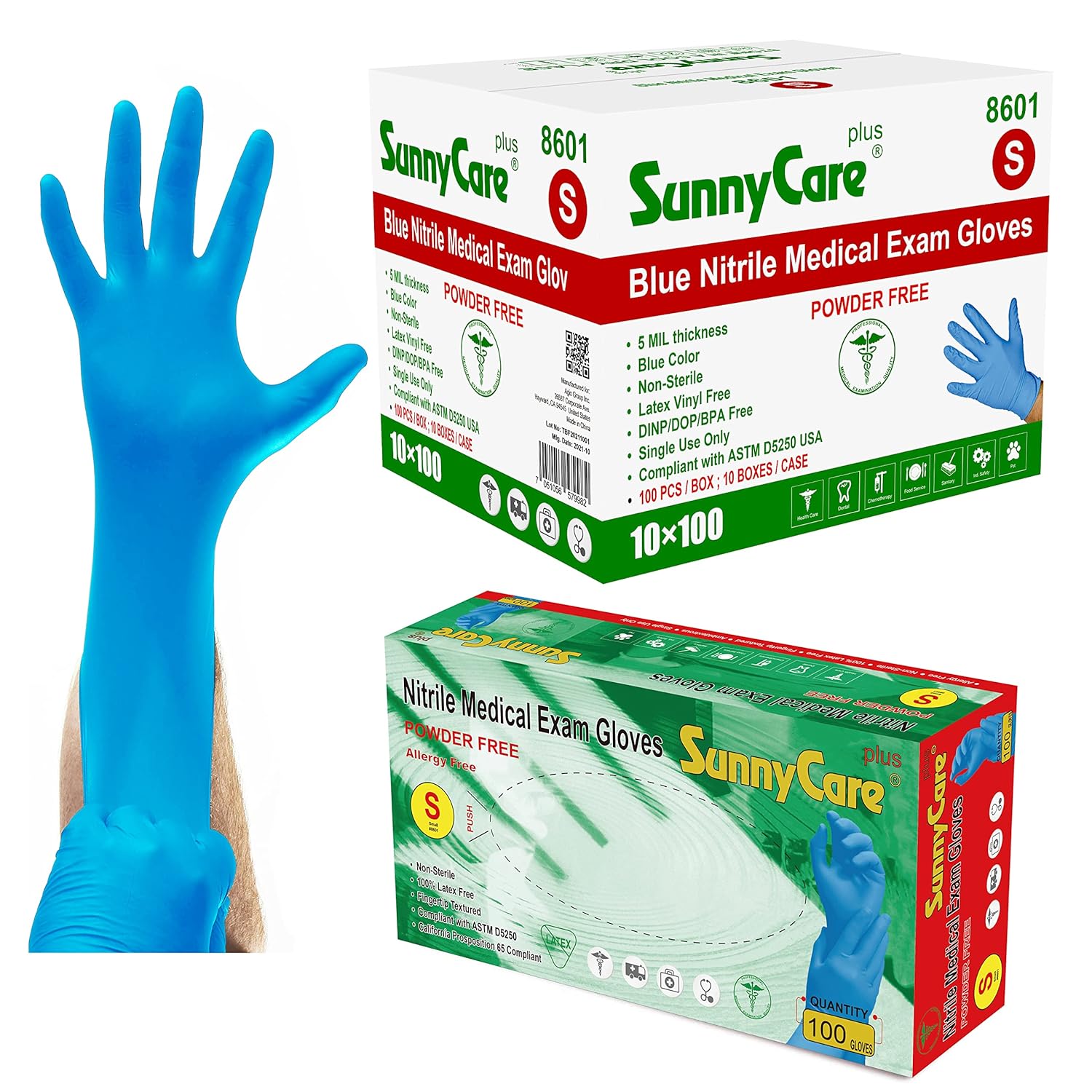 1000 case 8601 SunnyCare 5 0 mil Nitrile Exam Gloves Chemo-Rated Non Vinyl Latex Size Small