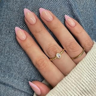 Press On Nails Short Almond, Light Pink French Tip Press On Nails with Glue for Women, Natural French Fake Nails Press ons in 15 Sizes - 30 Soft Gel Glue On Nails Kit, Realistic Look, Classic - Amazon product rated Grade A