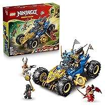 LEGO NINJAGO 2 in 1 Auto Mutaforma di Jay – Macchina Giocattolo con 5 Minifigure Ninja tra cui Kai e Nya oltre a Shuriken e Spade – Regalo di Compleanno per Bambini e Fan da 8 Anni in su – 71856