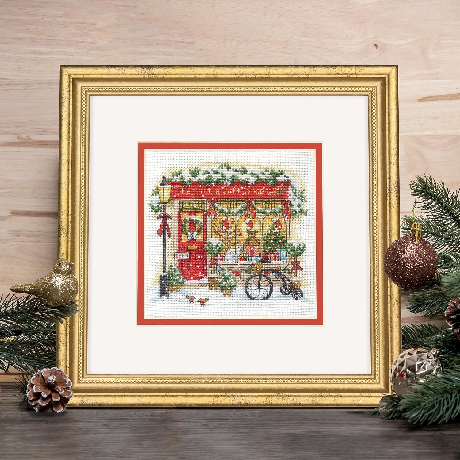 Dimensions 70-09623 Petite Gold Collection The Little Gift Shop Advanced Counted Cross Stitch Kit, 6" x 6", 18 Cnt. White Aida, 4 Pieces