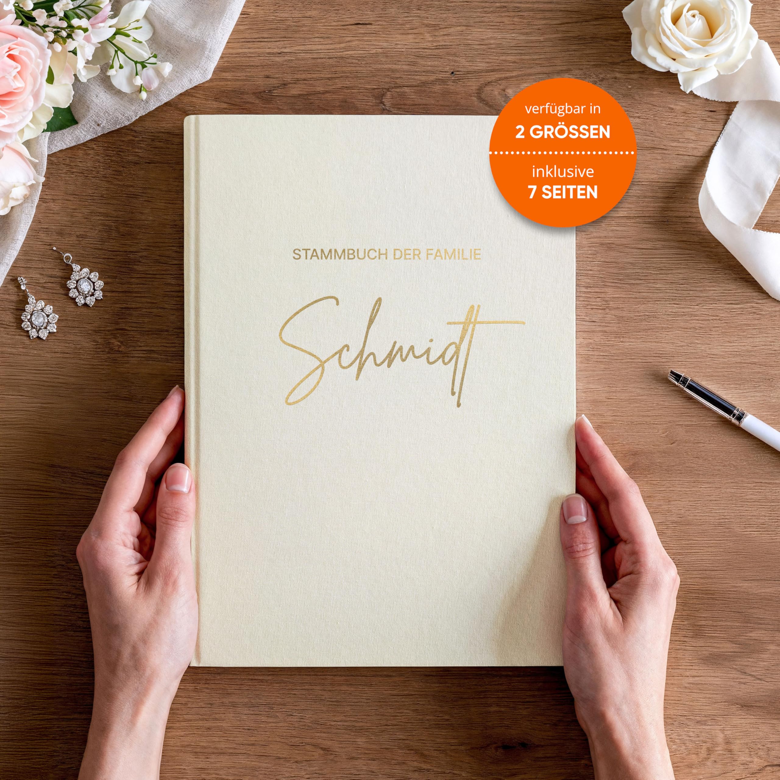 Stammbuch Hochzeit personalisiert aus echtem Leinen handgefertigt inkl. vorgedruckten Innenseiten - A4 oder Klassisches 16x21cm