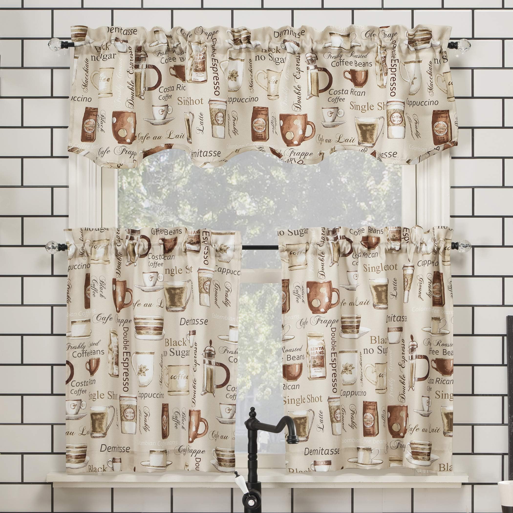 No. 918 Bristol Coffee Shop Semi-Sheer Rod Pocket Kitchen Curtain Valance and Tiers Set, 54" x 24", Ivory Off-White
