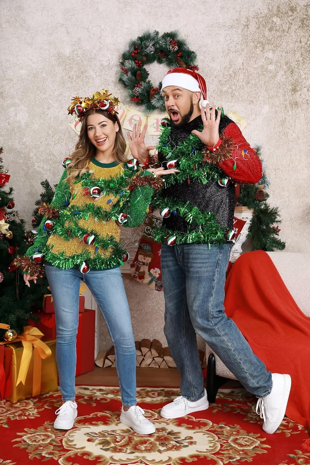 LED Ugly Christmas Sweater for Men, Unisex Women Xmas Pullover with Light for Party FestiveLargeSparkle & Glow