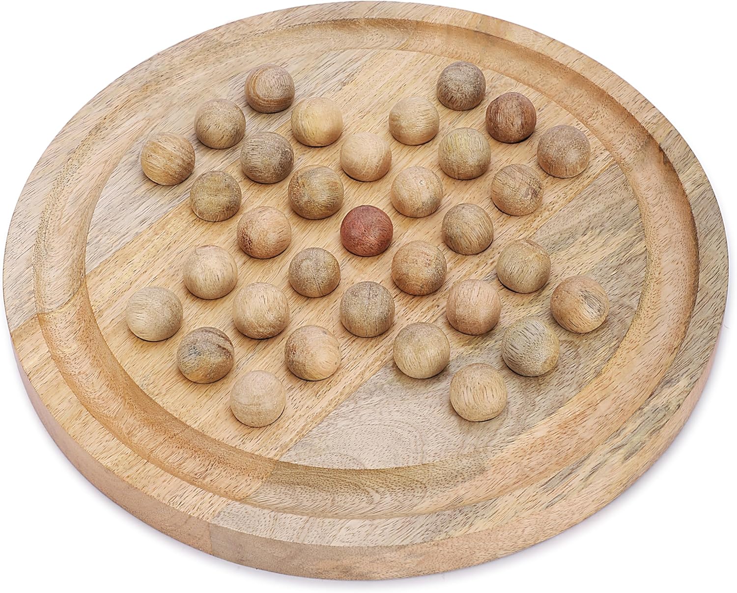 Ajuny Wooden Solitaire Board Game 10.8 Inch – Handmade Peg Solitaire Strategy Puzzle, Classic Single Player Marble Chess Brain Teaser Mind Game for Kids & Adults, Decorative Tabletop Games