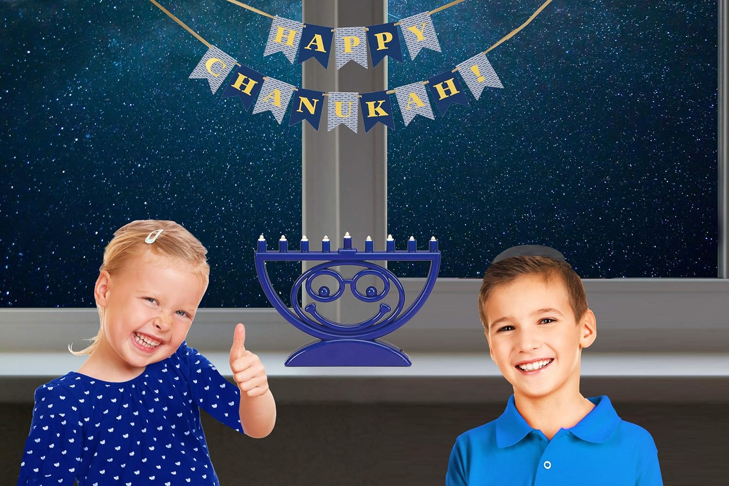 Rite Lite Hanukkah Emoji Menorah - Smiley Face Electric Menorah Light it Anywhere! Jewish Holiday Party Favors for Kids Decorations Judaica Festival of Lights Modern Hanukkah Gifts