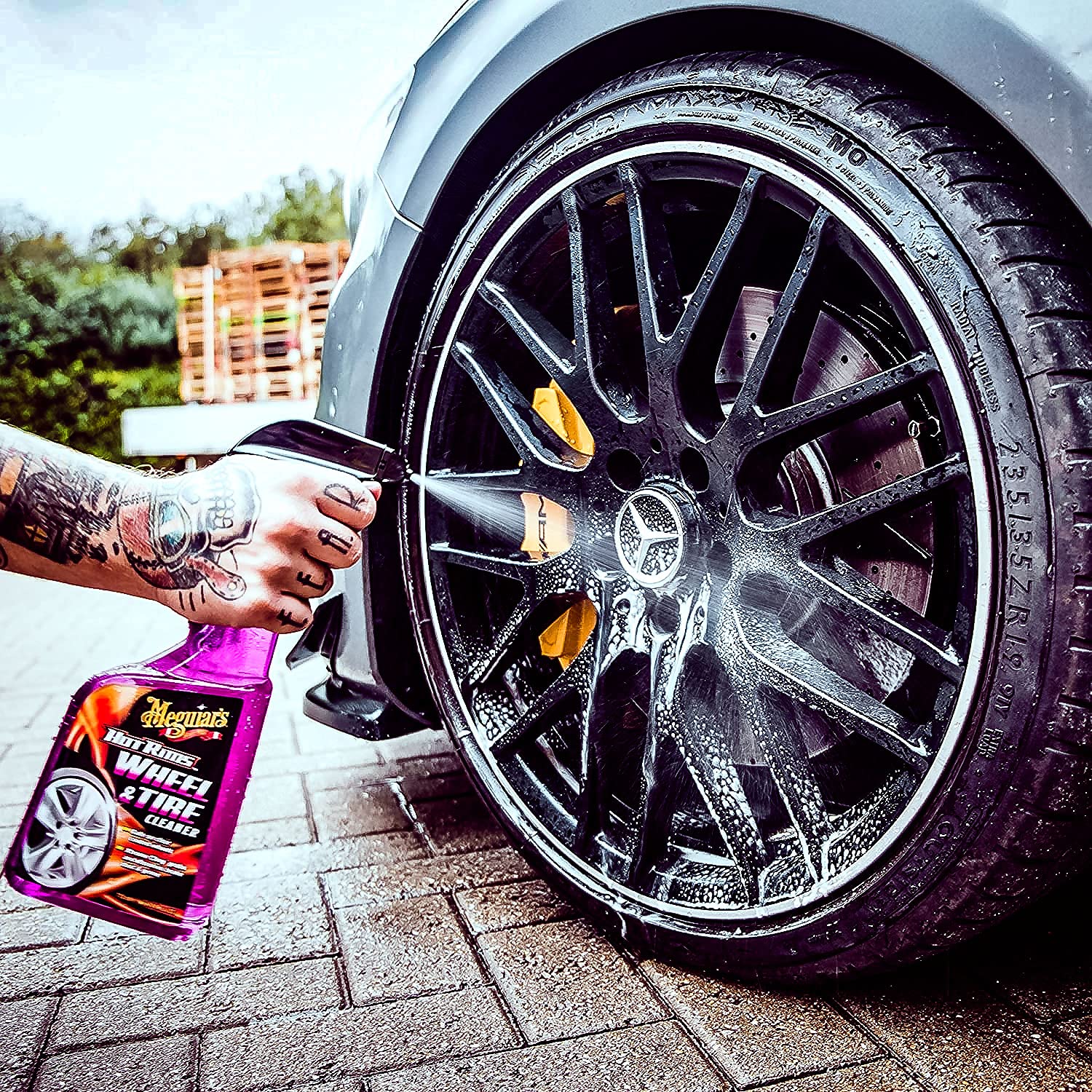detailmate Auto Wasch Set Waschhandschuh + Microfiber Monkey Trockentuch + Meguiars: Wash & Wax Autoshampoo + Hot Rims Wheel Cleaner + Felgenbürste + 2X Wasch Eimer + Schmutzsieb + Zubehör