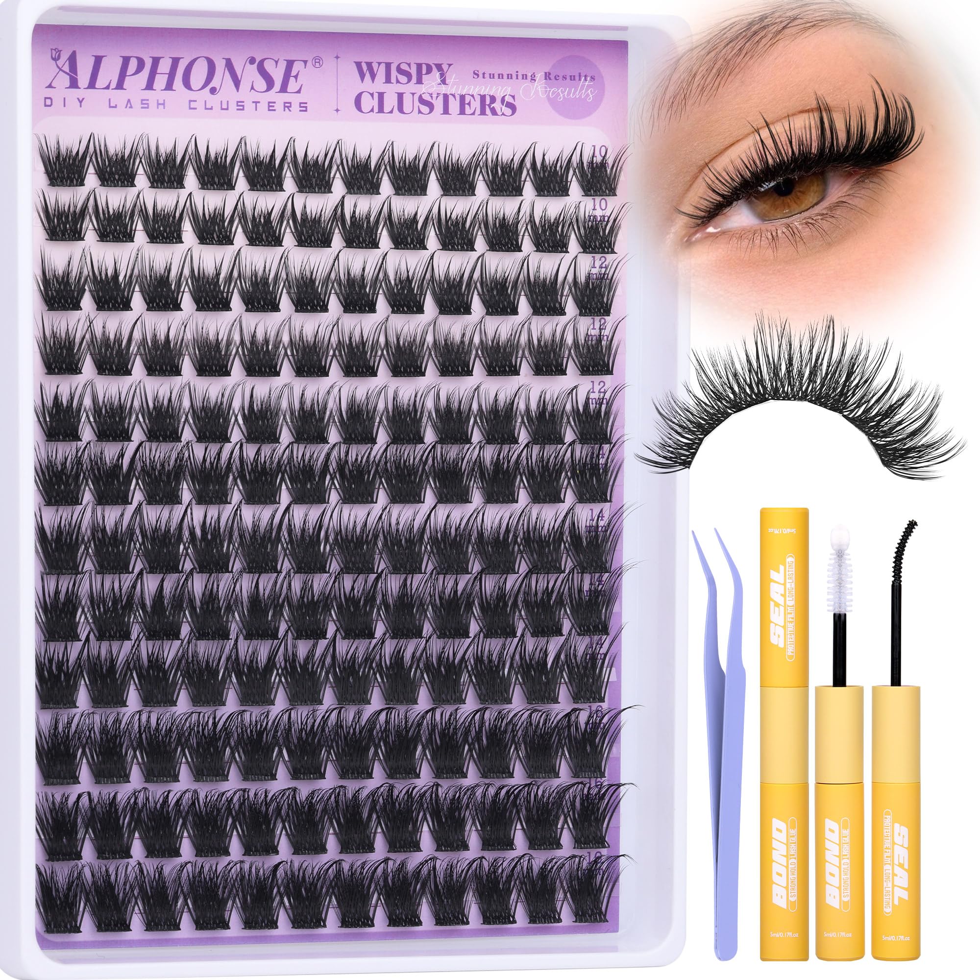 ALPHONSE Wispy Lash Clusters Kit Natural Look DIY False Eyelashes Cluster Eyelash Extensions Kit 10-16mm Eyelash Clusters Kit