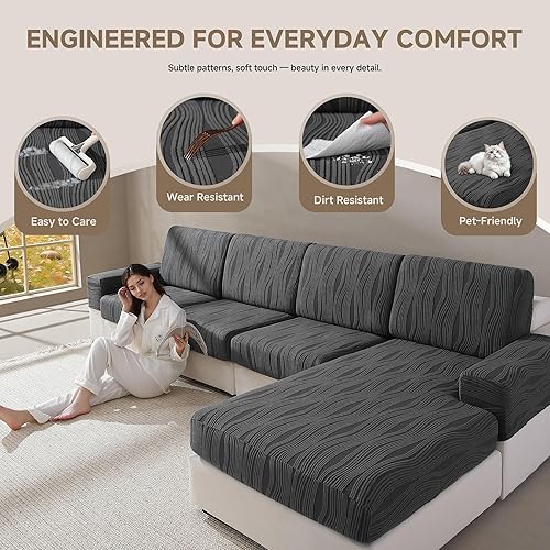 Miniatura 3 de Fundas de cojín para sofá, súper elásticas y lavables para asientos modulares y en forma de L, protector de muebles apto para mascotas con diseño de