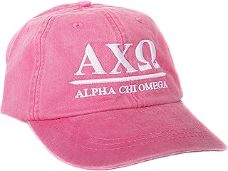 Alpha Chi Omega (B) Sorority Embroidered Baseball Hat Cap Cursive Name Font AXO (Hot Pink - B)