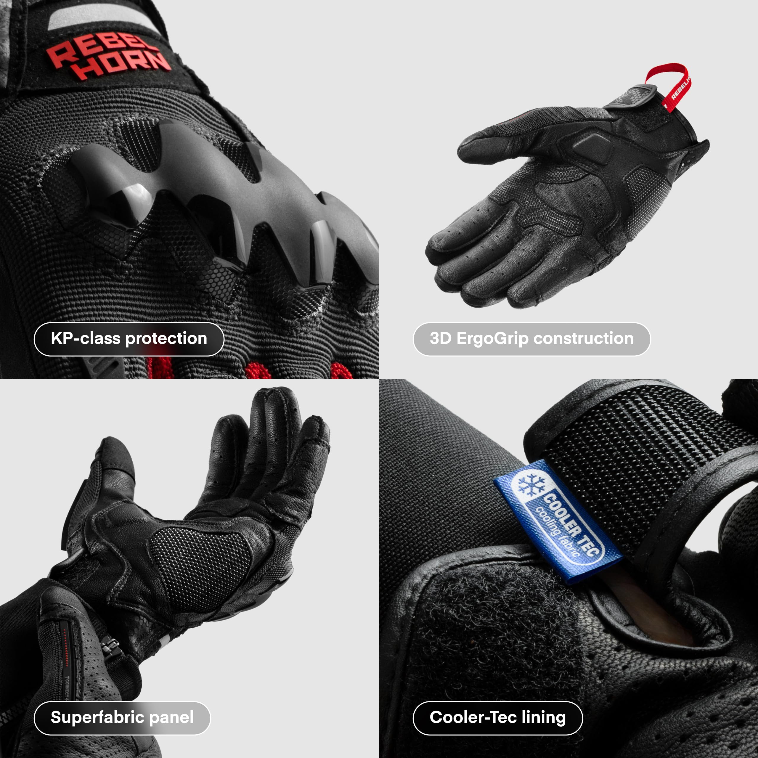 REBELHORN Defender Guanti da Moto Uomo | Pelle | Protezioni per le Caviglie | Pannelli di Ventilazione | Fodera Cooler-Tec | Supporto per Touchscreen | Livello di Protezione 1 KP | Taglie fino 3XL