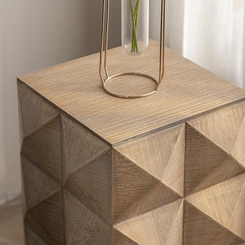 Miniatura 92 de kevinplus Mesa auxiliar redonda de madera para sala de estar, mesa auxiliar retro en relieve para apartamento, dormitorio, oficina (diámetro 20.5 x