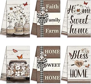 TecUnite 6 Pcs Farmhouse Rustic Kitchen Towels Farm Cotton Dish Towels Decorative Vintage Hand Towel for Cleaning Drying Wiping Tasks Women Mom Gifts Home Living Room Decor