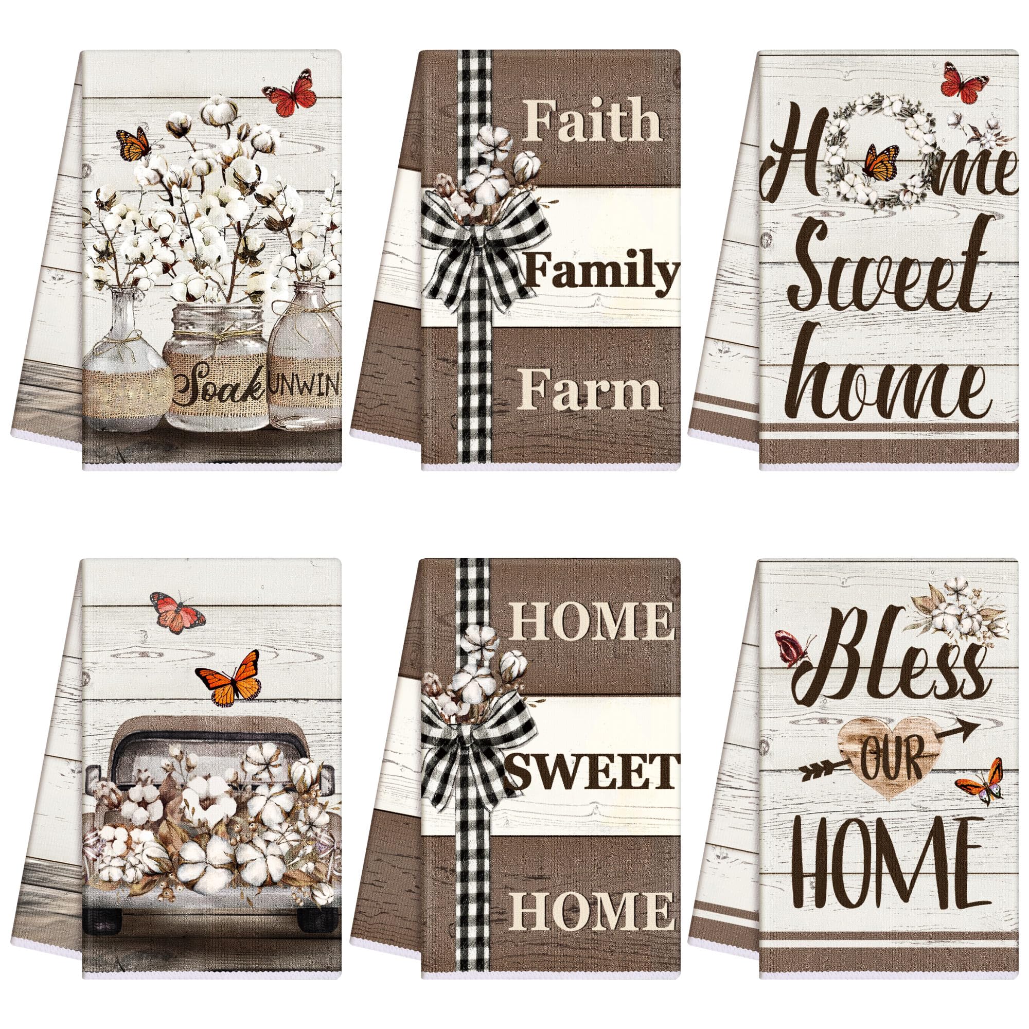 Amazon.com: TecUnite 6 Pcs Farmhouse Rustic Kitchen Towels Farm Cotton ...