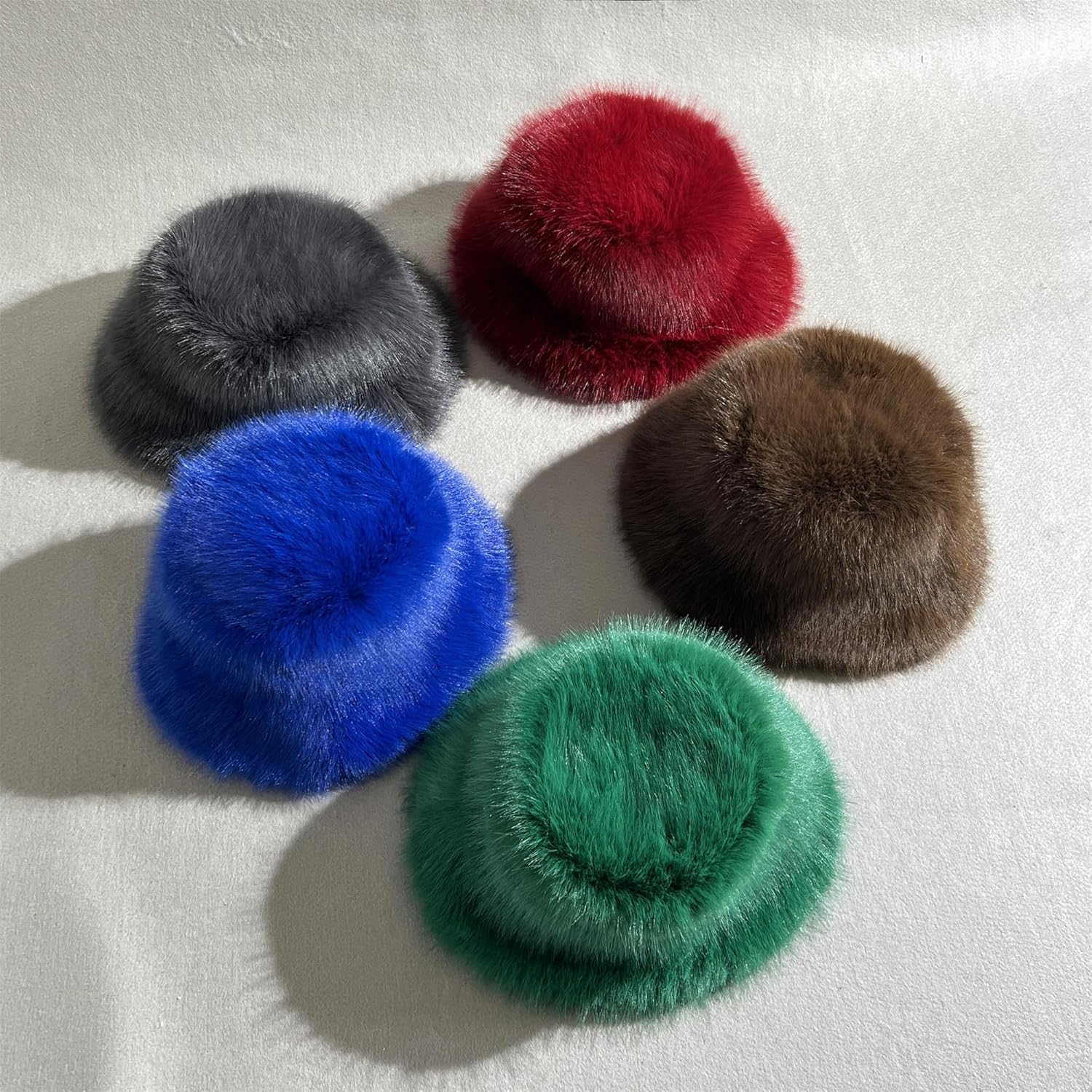 Women's Oversized Faux Fur Bucket Hat, Fluffy Plush Winter Hat, Solid Color - Image 8
