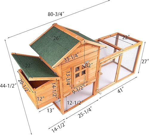 Miniatura 4 de GOJOOASIS Gallinero de 80 pulgadas para 2-4 pollos, gallinero de madera al aire libre, gallinero para aves de corral para mascotas, para patio