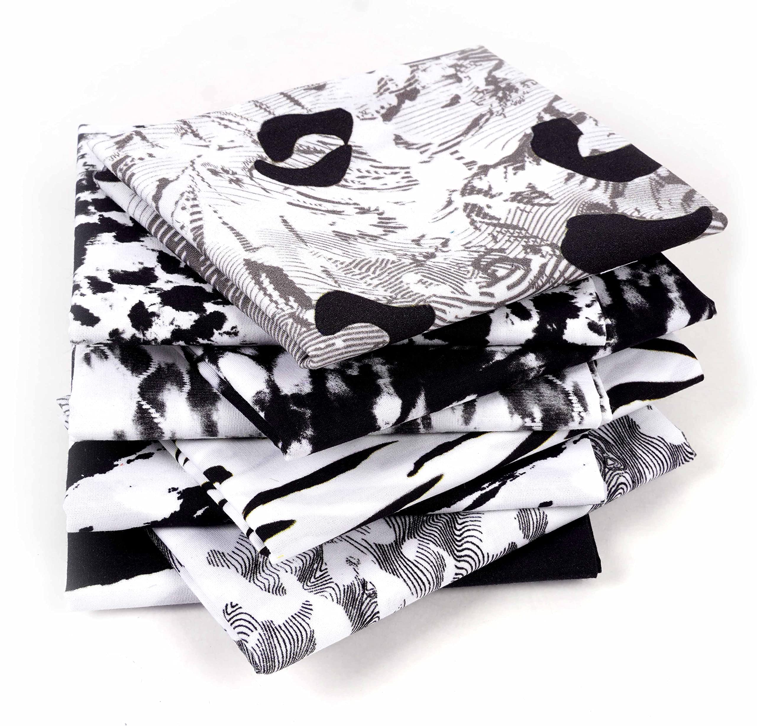 Soimoi 8 Pc Bundle De Puntos De Fate- Piel De Animal Imprimir 18"X 22" Patchwork De Brije- Tela 100% Algodon Precortado (Blanca Negro)