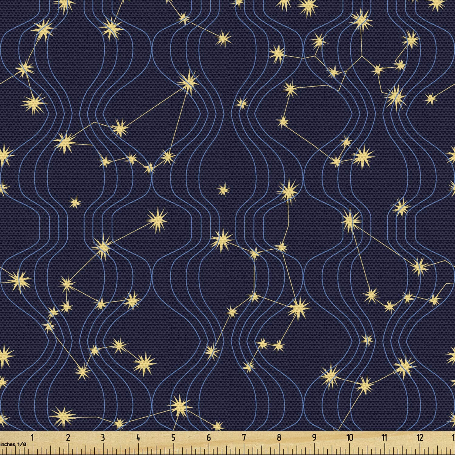 Lunarable Constellation Fabric by The Yard, Zodiac Themed Connected Stars with Vertical Wavy Lines, Decorative Fabric for Upholstery and Home Accents, 1 Yard, Grey Charcoal