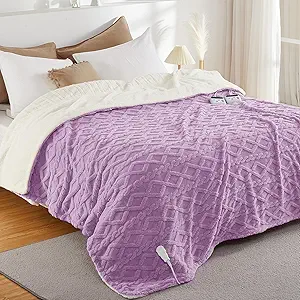 CAROMIO Electric Blanket Queen Size Dual Control - Thick Tufted Sherpa Heated Blanket with 10 Heating Levels and 10 Time Settings, ETL Certified Fast Heating Blanket Queen Size 84"×90", Purple