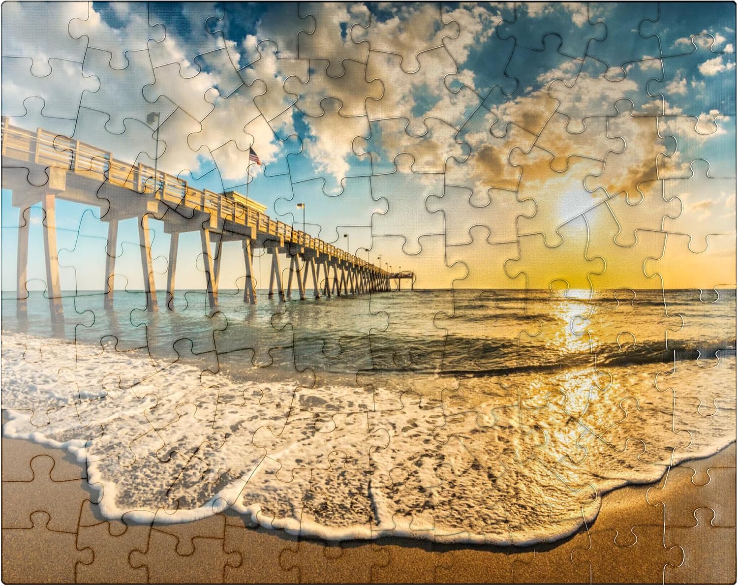 MyPuzzle Late Afternoon Sun Over Gulf of Mexico, Venice Fishing Pier, Florida - Premium 100 Piece Jigsaw Puzzle for Adults