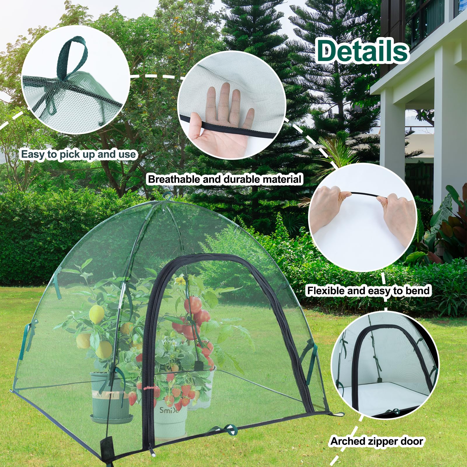 2pack Pest Guard Cover,22.8x22.8x22.8 Inches Garden Mesh Plant Cover Insect Bird Barrier Netting Mesh Outdoor Mesh Plant Enclosure Plant Tent Cover Pest Protection Guard for Fruit Vegetables - 3
