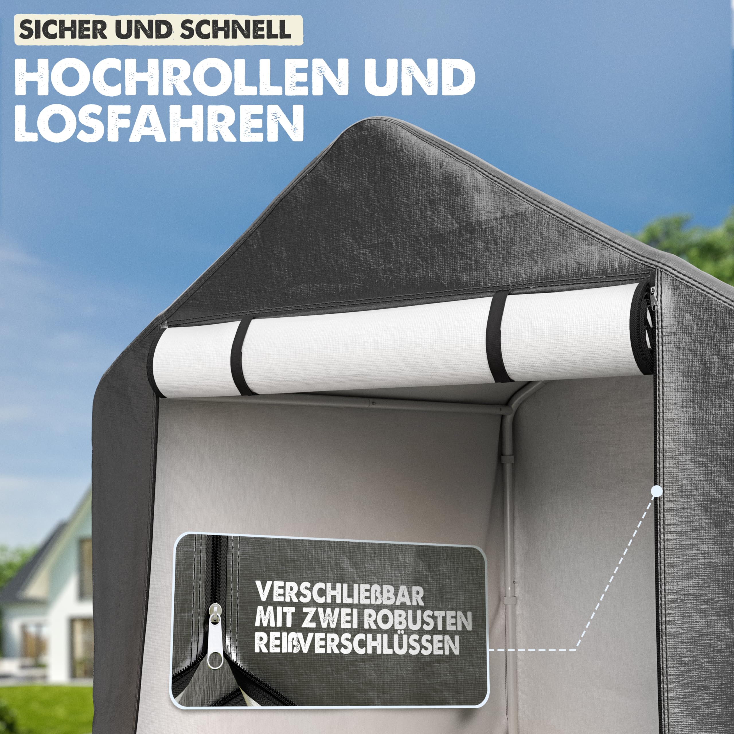 Fahrradgarage 172 x 163 x 120 cm, Aufbau ohne Schrauben, Zeltgarage | Gerätehaus und Fahrradschuppen, Foliengerätehaus und Gartenhütte für den Garten