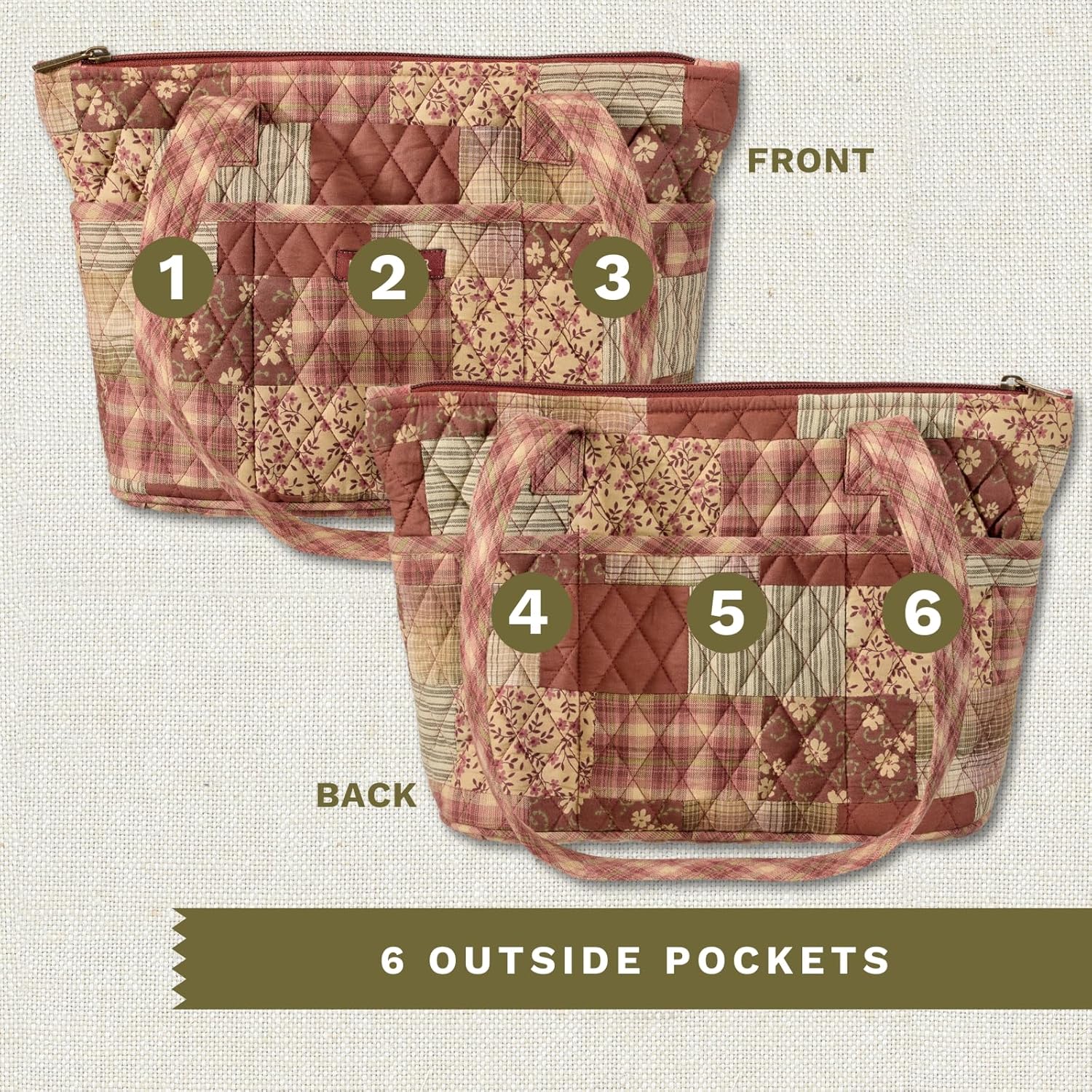 Bella Taylor Small Tote, Quilted Purse for Women, Lightweight Fabric Handbag, 10 Pockets, Zip Top - Image 5