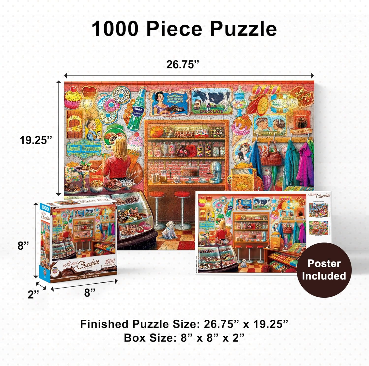 MasterPieces Chocolate Shop 1000 Piece Jigsaw Puzzle for Adults & Family - Matte Finish, Eco-Friendly, Bonus Poster - 19.25"x26.75"