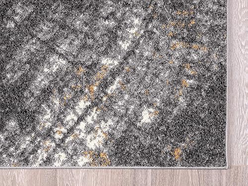 Miniatura 3 de Abani Laguna Collection - Alfombra contemporánea con anillo de árbol gris, amarillo y beige, 5 pies 3 pulgadas x 7 pies 6 pulgadas, estilo moderno