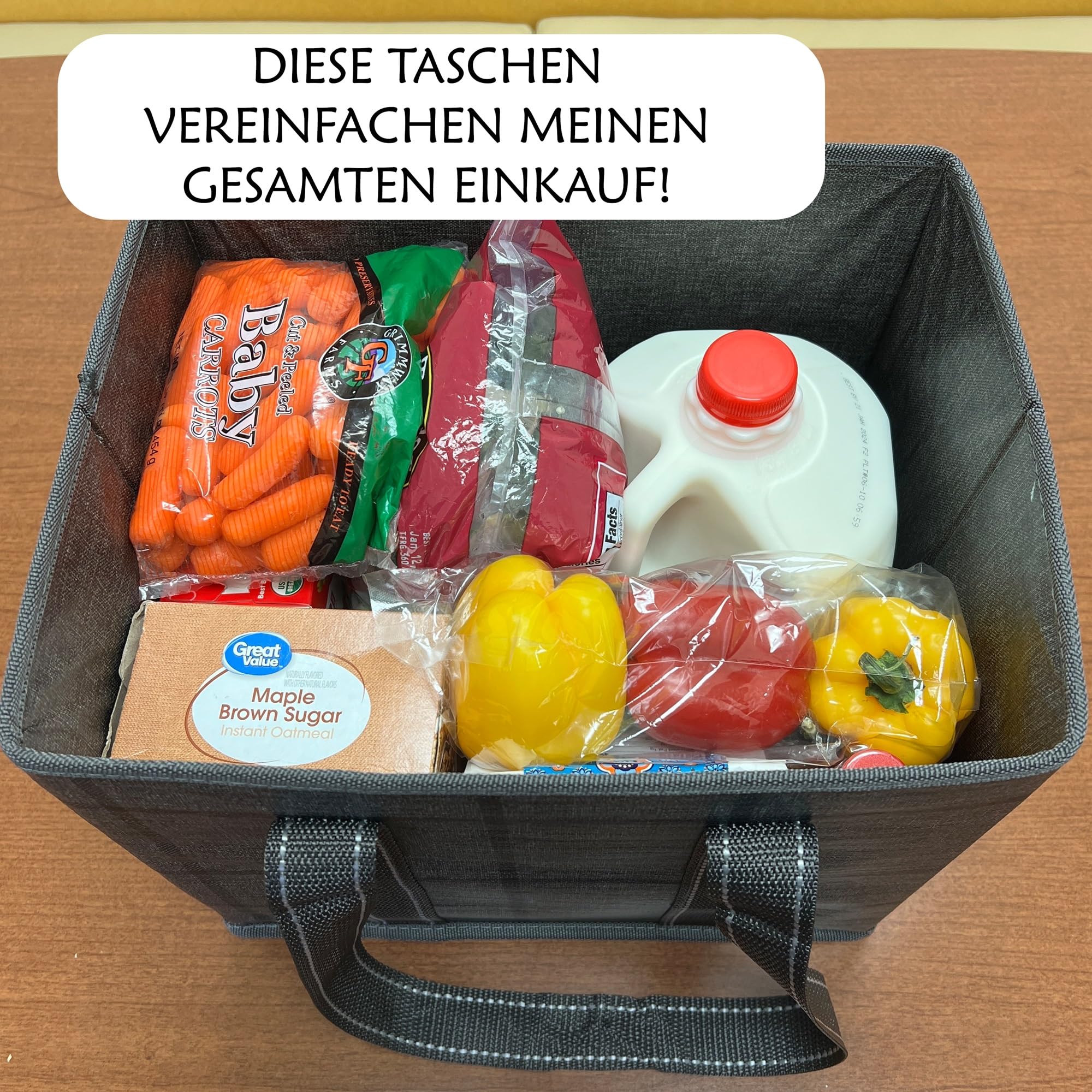 VENO 23,5 Liter große Einkaufstasche Faltbar, Gewebe Faltboxen mit verstärktem Boden, Wiederverwendbare Einkaufstaschen, Hält Bis Zu 15 kg Tragetasche (Schwarzes Fenstertuch, 3er Pack)