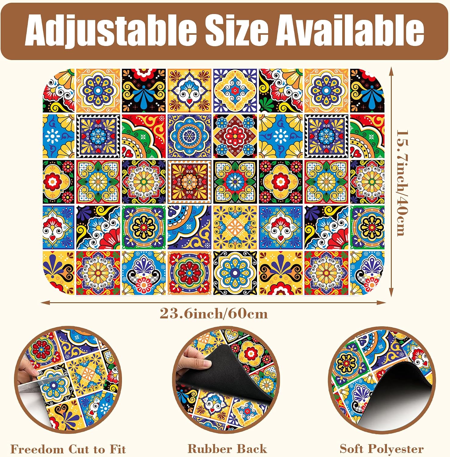 Talavera Mexican Tiles Dish Drying Mat for Kitchen Counter Bar Mat Hide Stain Absorbent Rubber Backed Coffee Mat Maker Espresso Machine Bar Accessories 15.7 x 23.6 Inch image 2
