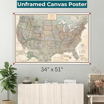 Executive USA Map Poster with Pins National Geographic Antique Style Travel Tracker Extra Large 34 x 51