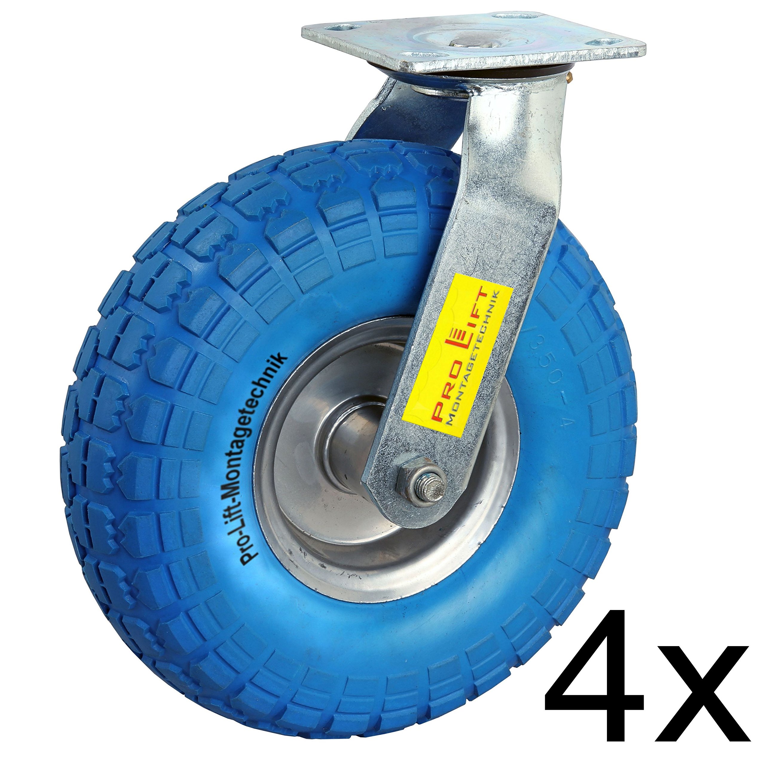 4 Stück: je 110kg Schwerlastrollen, Lenkrollen, blauer Vollgummi, 00986