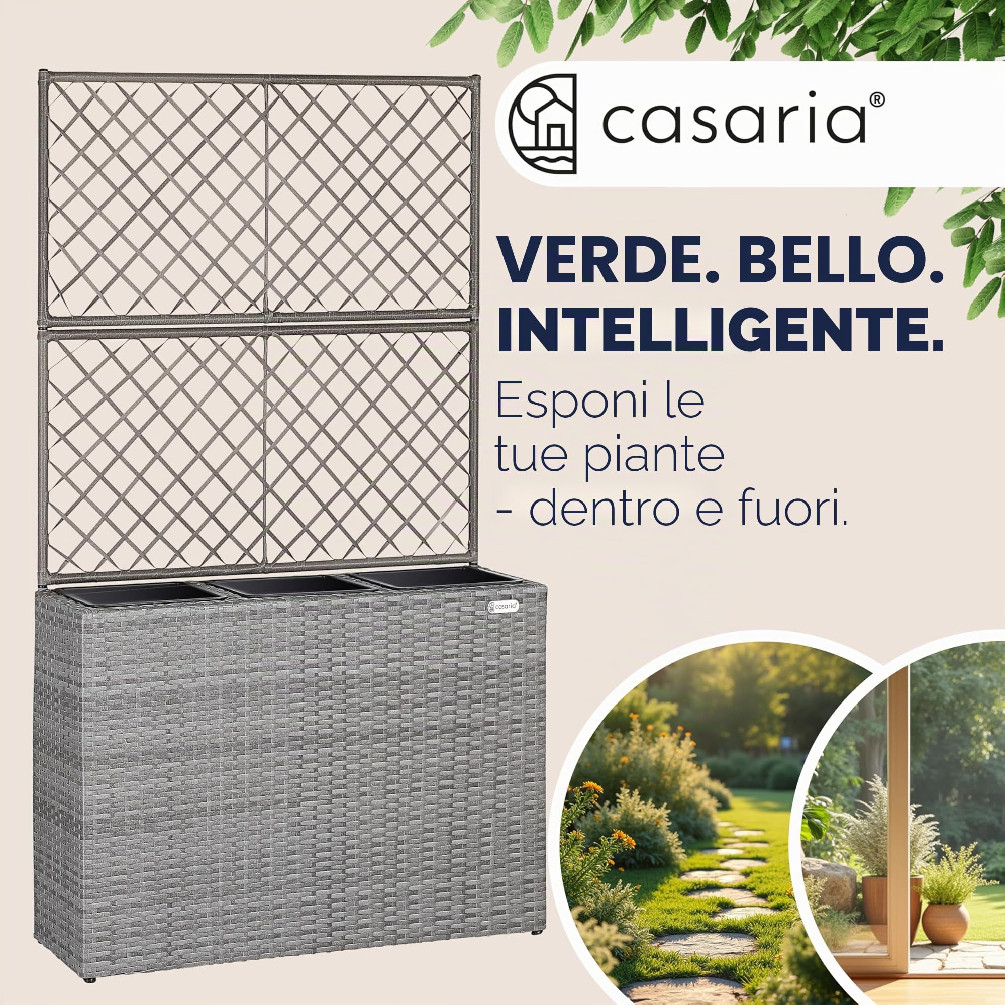 Casaria Fioriera a Traliccio 3 Vasi | Polyrattan, Aiuto Arrampicata, per Piante Rampicanti, Vasi interni removibili, Scarico dell'Acqua Richiudibile