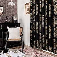 Vista 3 de Deconovo Cortinas opacas con aislamiento térmico, reducción de ruido, para dormitorio, sala de estar, 2 paneles, negro/círculo, 52 pulgadas de ancho